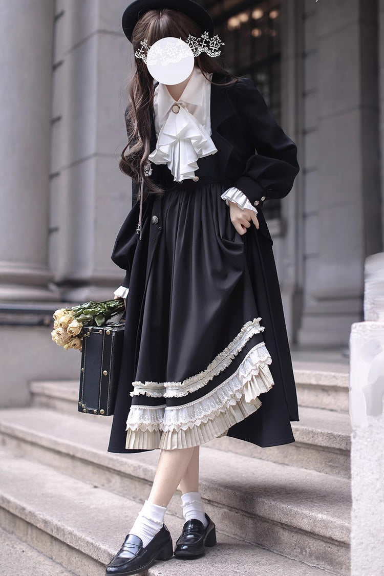 Ebony Ruffle Bow Lace Elegant Jumper Dress - Hathaway