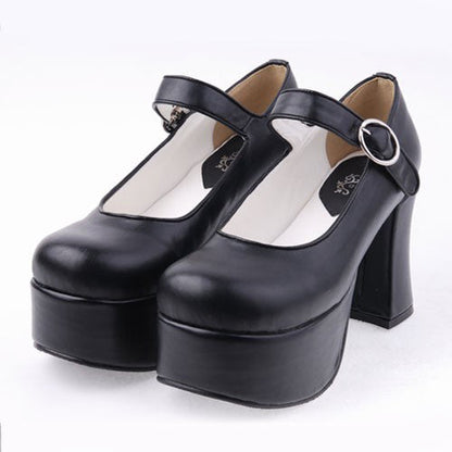 Round-Toe Platform PU Lolita Shoes in Black