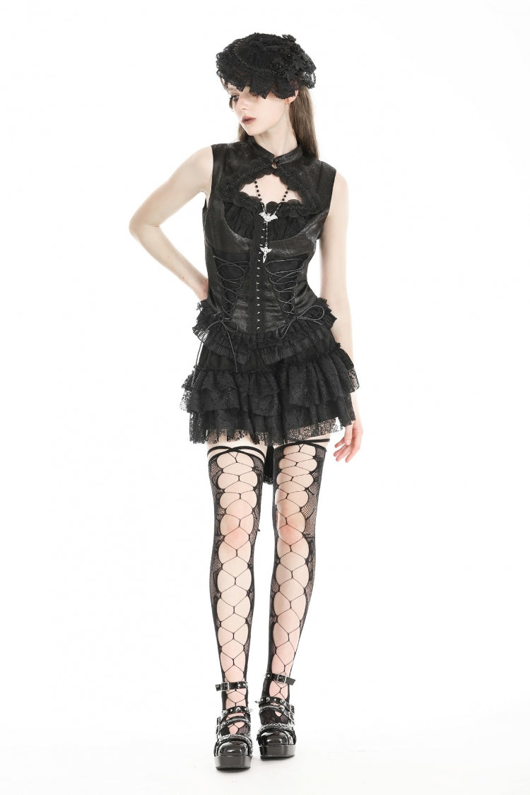 No-Sleeve Lace Trim Side Corset Top