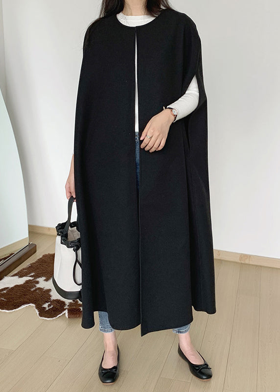 Oversized Pockets Sleeveless Woolen Coats Women Black