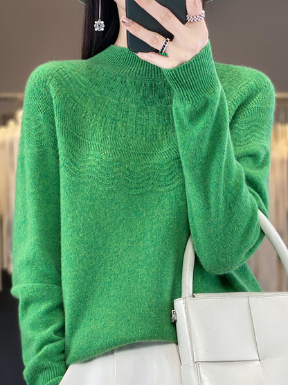 Women Autumn Cable Knit 100%Wool Half Turtleneck Sweater QN031