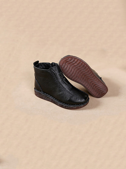 Women Winter Vintage Leather Fleece-lined Low Heel Boots AT1034