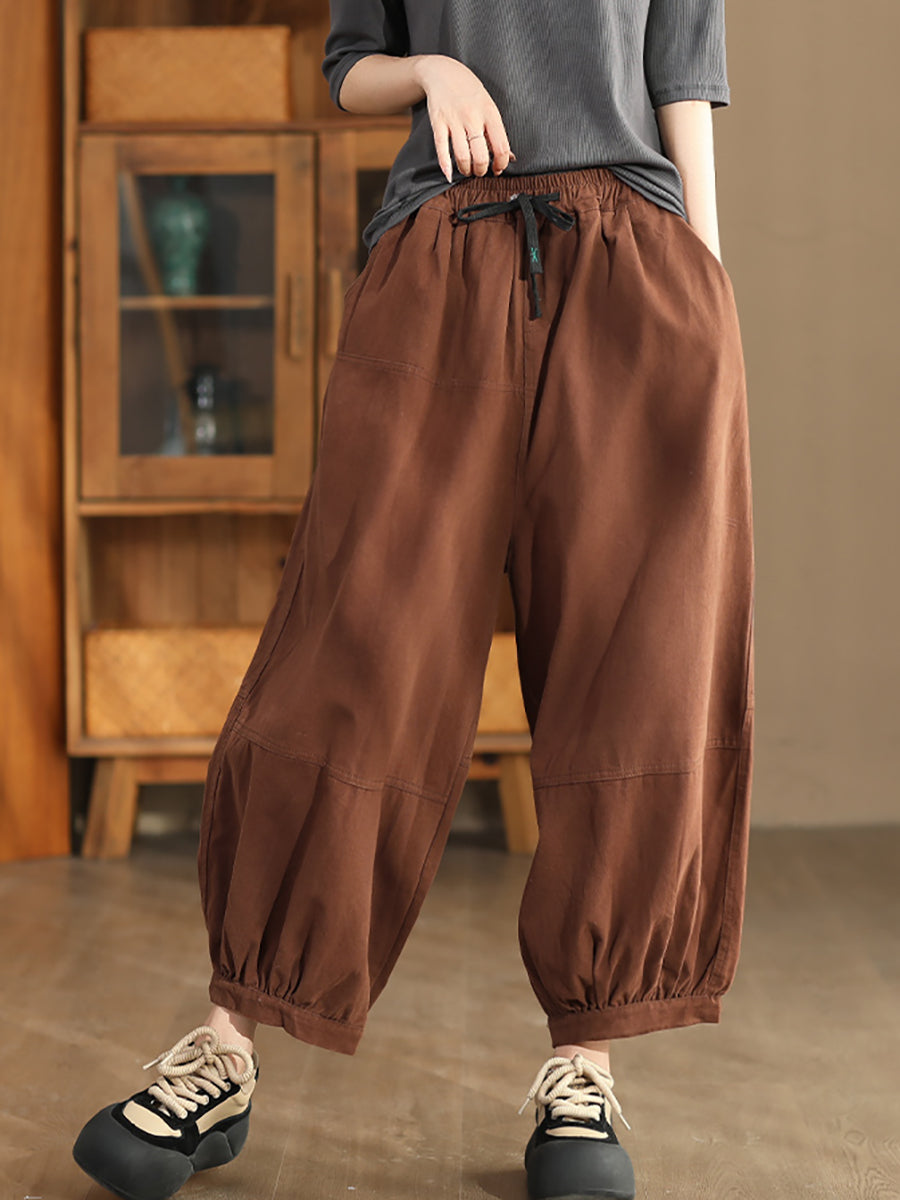 Women Autumn Casual Solid Spliced Cotton Harem Pants AS1022