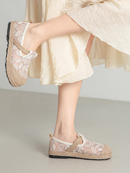Embroidery Flat Ethnic Women Linen Summer Shoes Flower