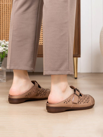 Heel Hollow Out Genuine Low Leather Women Shoes Vintage