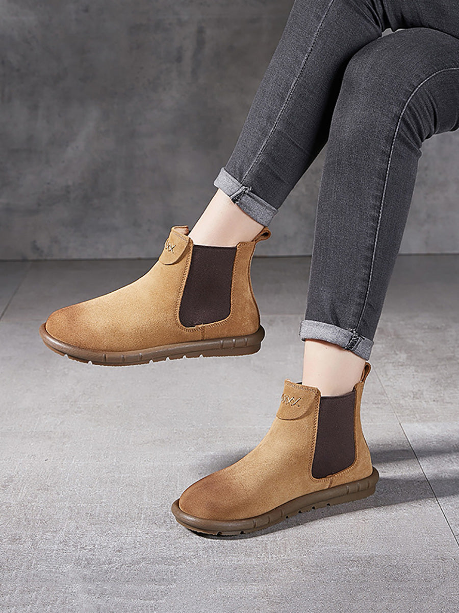 Bottines Chelsea plates en cuir véritable à blocs de couleurs pour femmes AH1071