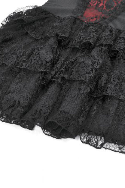 Crimson & Obsidian Sleeveless Multi-Layered Lace Lace-Up Grunge Cake Slip Dress