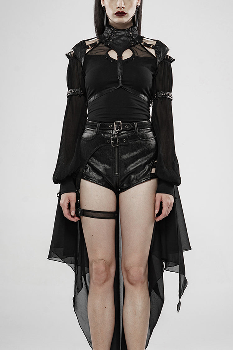 Sleeveless Gothic Cloak with Metal Buckle and Leather Strap