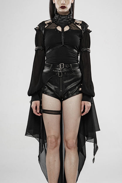 Sleeveless Gothic Cloak with Metal Buckle and Leather Strap