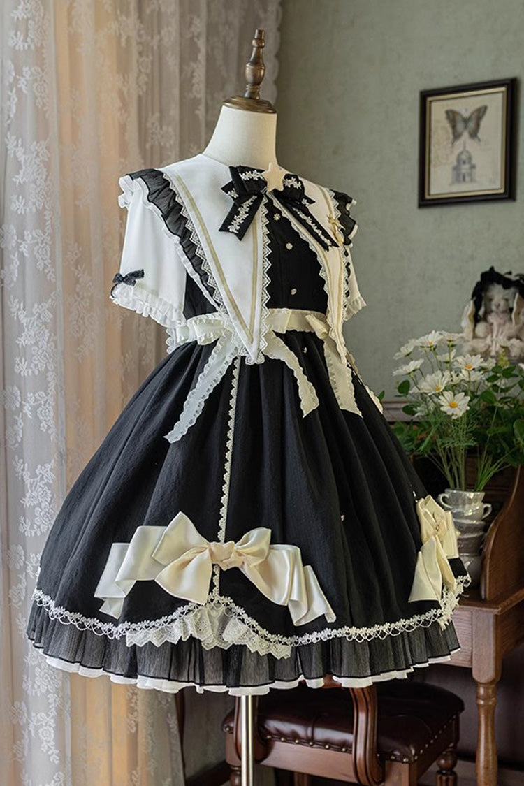 Sweet Lolita Ruffle Lace Stitch Dress with Bow