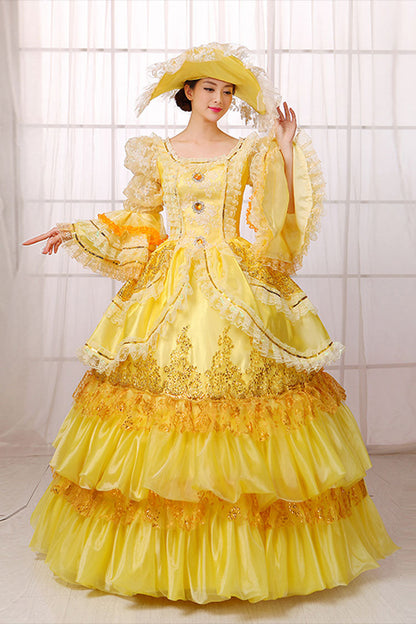 Princess Sleeve High Waist Lace Gem Button Victorian Prom Gown