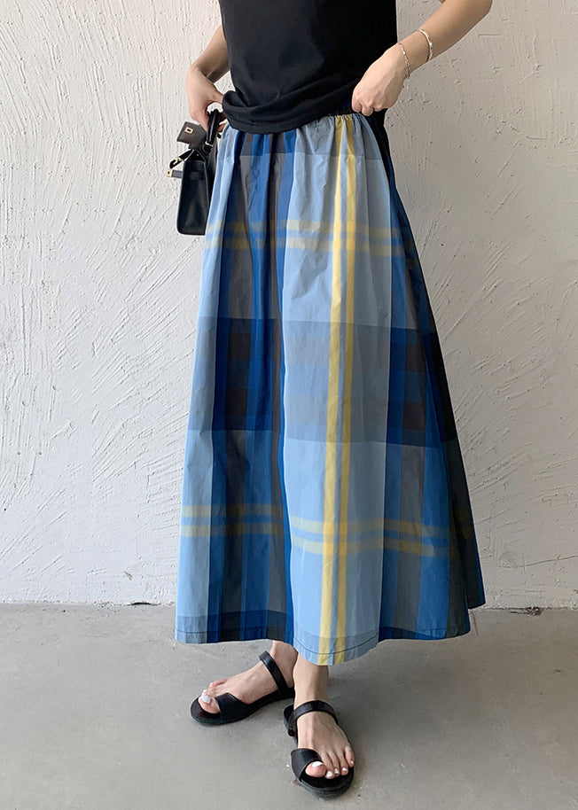 Blue Spring Skirt Hem Large Exra Women Plaid Cotton