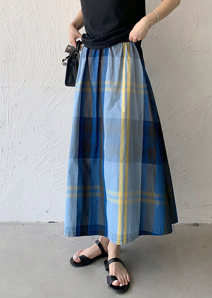 Blue Spring Skirt Hem Large Exra Women Plaid Cotton