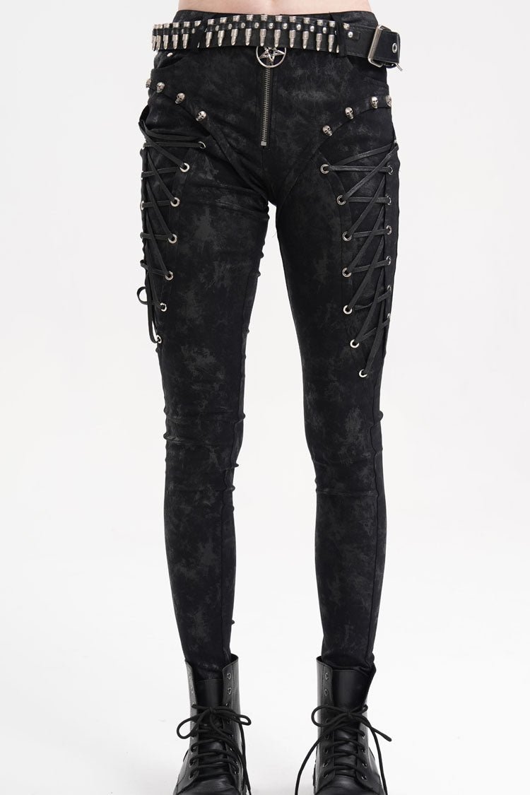 Punk Lace-Up Trousers with Skull Rivets