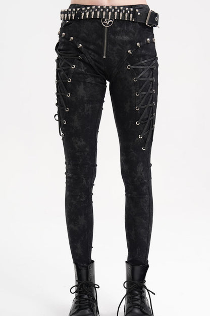 Punk Lace-Up Trousers with Skull Rivets