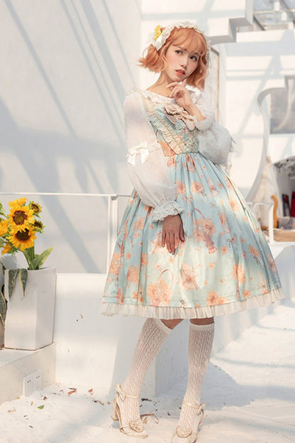Emerald Sunflower Sleeveless Ruffled Bow JSK Lolita Dress