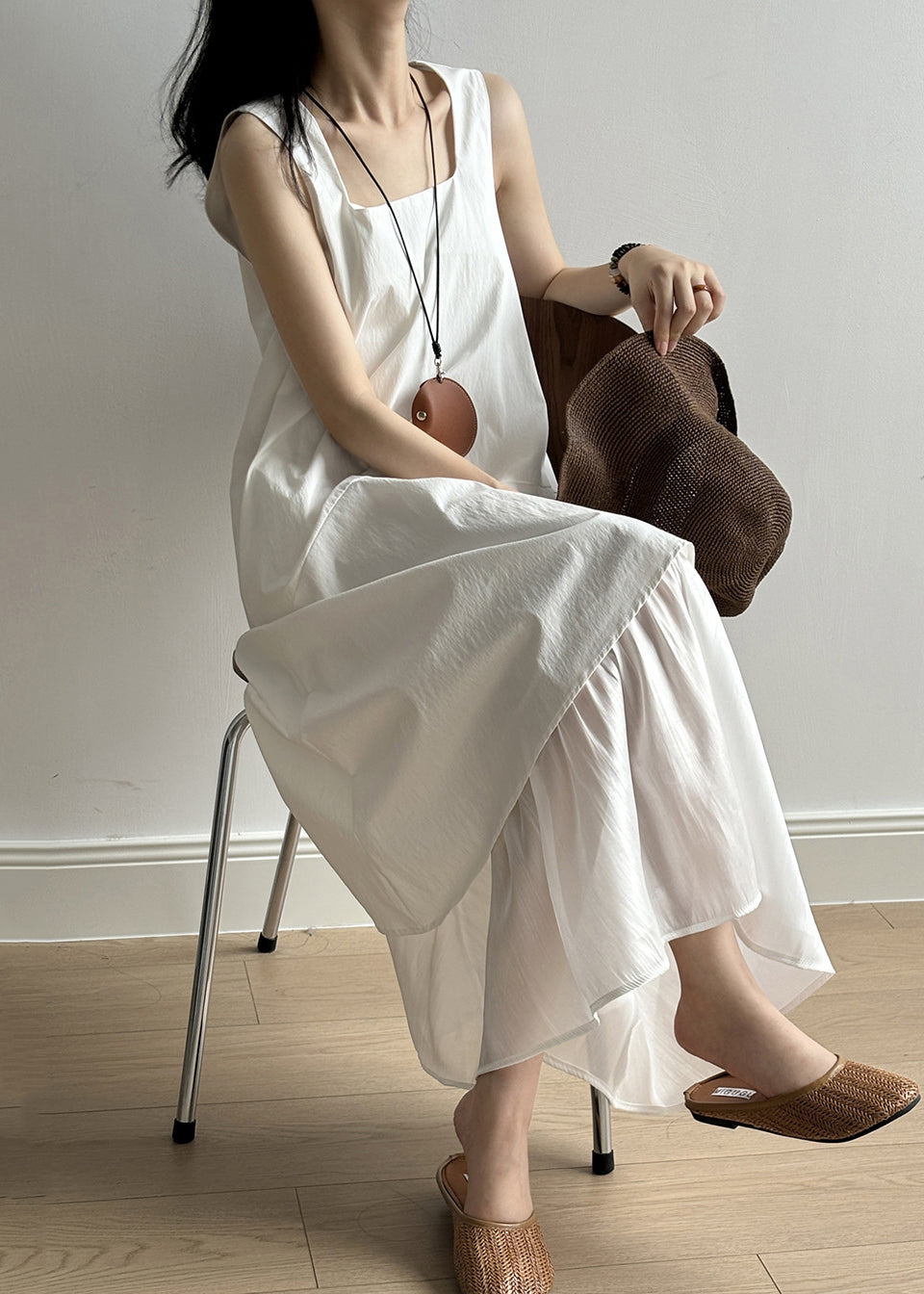 Collar Patchwork Solid Cotton Long White Square New Dresses