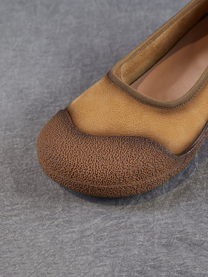 Summer Colorblock Leather Women Flat Genuine Shoes