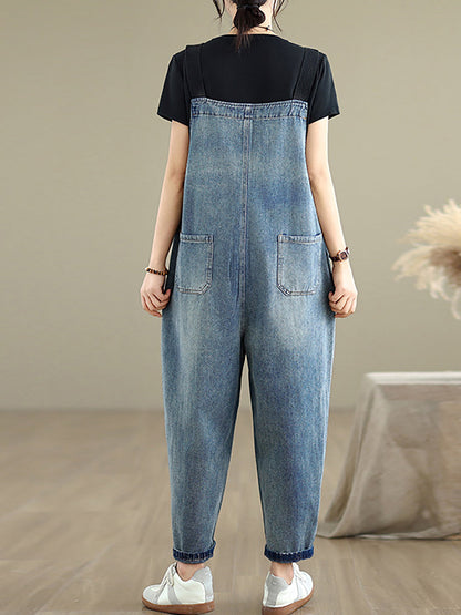 Denim Women Jumpsuits Loose Color Summer Casual Pure