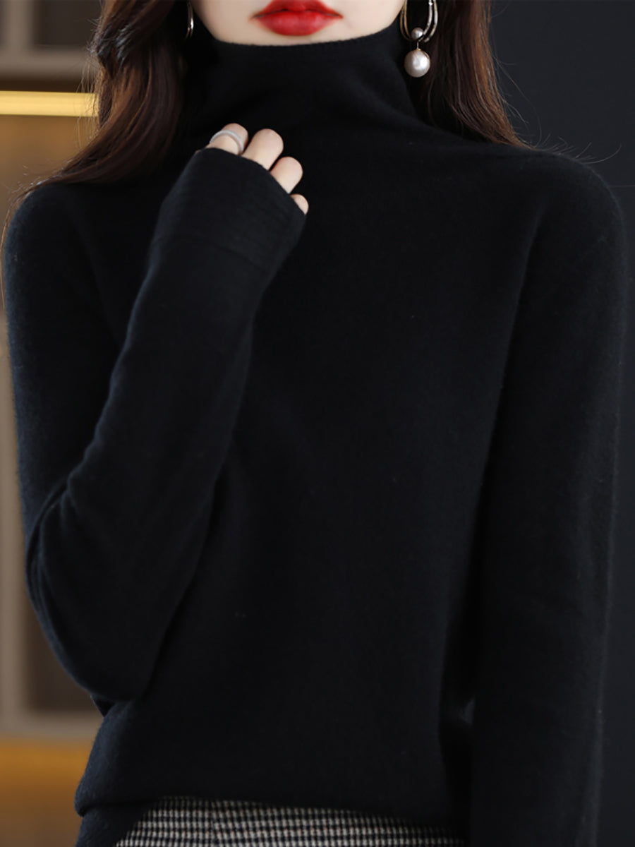 Women Autumn Casual Turtleneck 100%Wool Knit Sweater AK1018