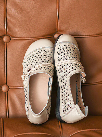 Women Summer Vintage Leather Cutout Soft Flat Shoes BN1038