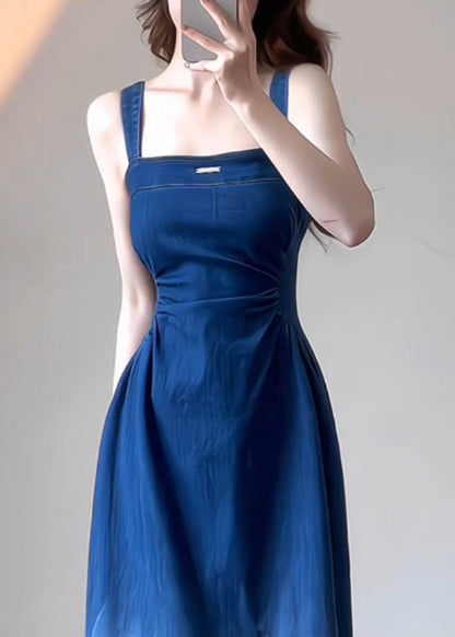 Boutique Dress Blue Slim Denim Summer Strap Fit Spaghetti