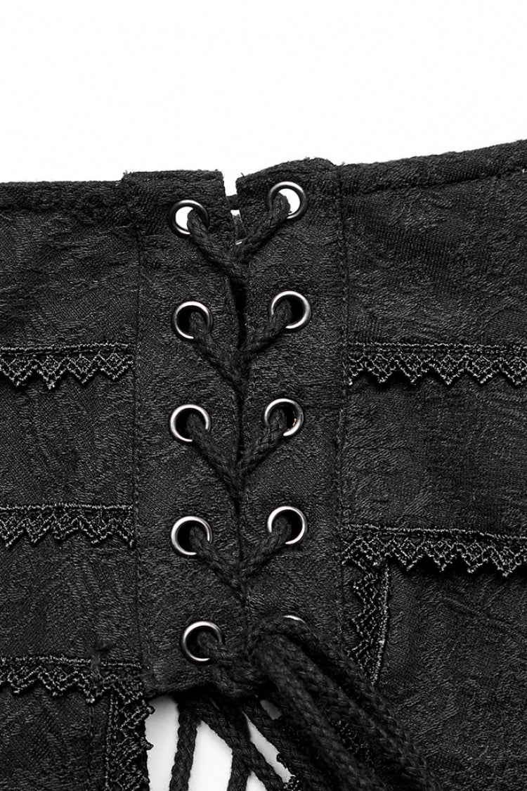Steampunk Irregular Skirt with Black Jacquard Butterfly Embroidery and Lace