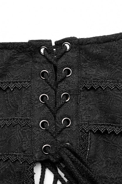 Steampunk Irregular Skirt with Black Jacquard Butterfly Embroidery and Lace
