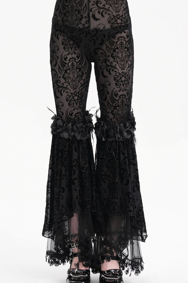 Tasseled Sheer Mesh Lace Embroidered Gothic Pants for Women