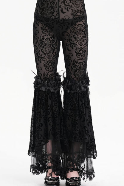 Tasseled Sheer Mesh Lace Embroidered Gothic Pants for Women