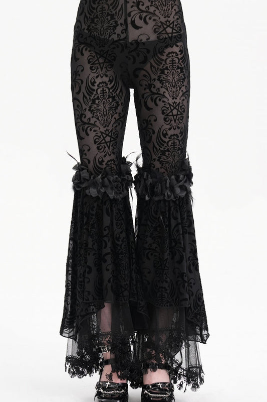 Tasseled Sheer Mesh Lace Embroidered Gothic Pants for Women