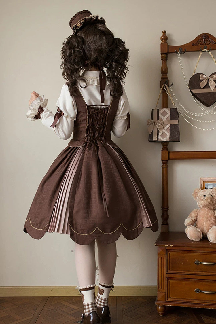 Teddy Chocolate Bar Embroidered Lace-Up Lolita JSK Dress and Skirt - Classic