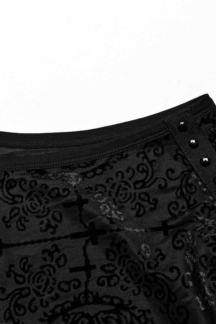 Gothic Beaded Cross Tank with Flocking Print