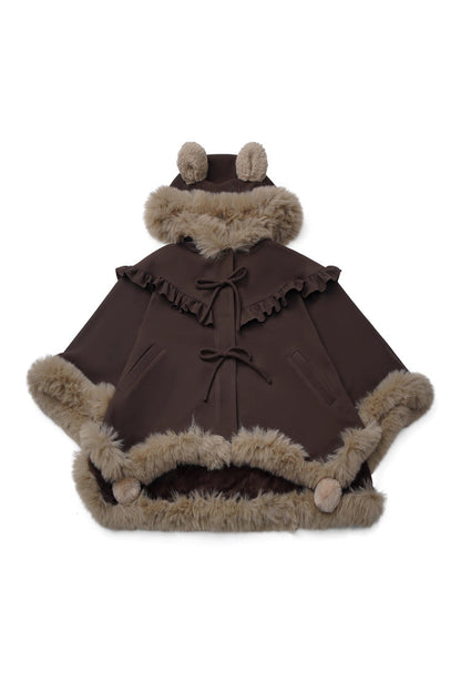 Fluffy Bear Plaid Ruffle Bow Sweet Lolita Strap Dress