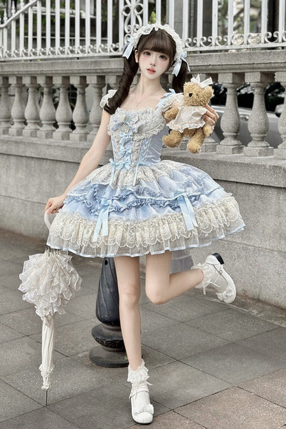 Dreaming Butterfly Jacquard Ruffle Bow Lace Princess JSK