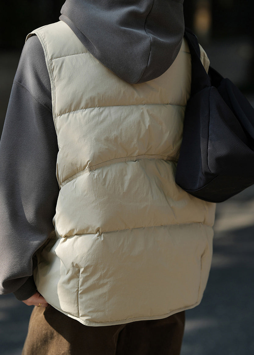 Damen Khaki Grün Reißverschlusstaschen Patchwork Entendaunen Weste Ärmellos WD011 