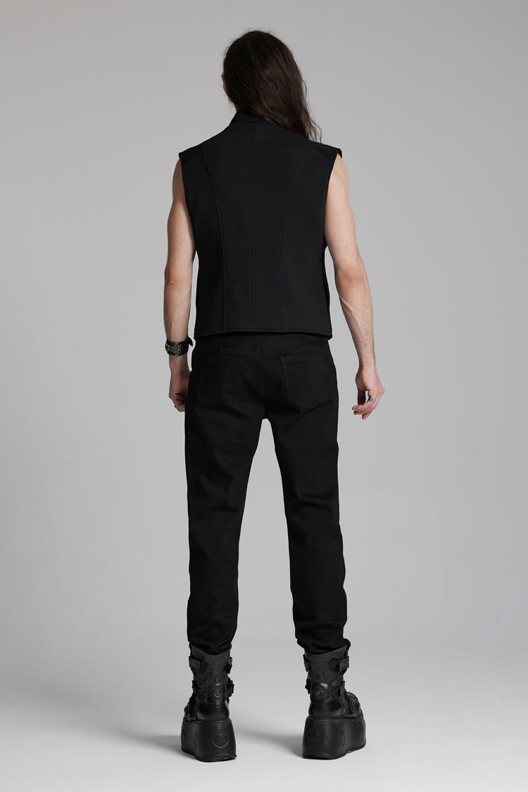 Midnight Zip Punk Vest with Buckle Accents