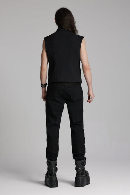 Midnight Zip Punk Vest with Buckle Accents