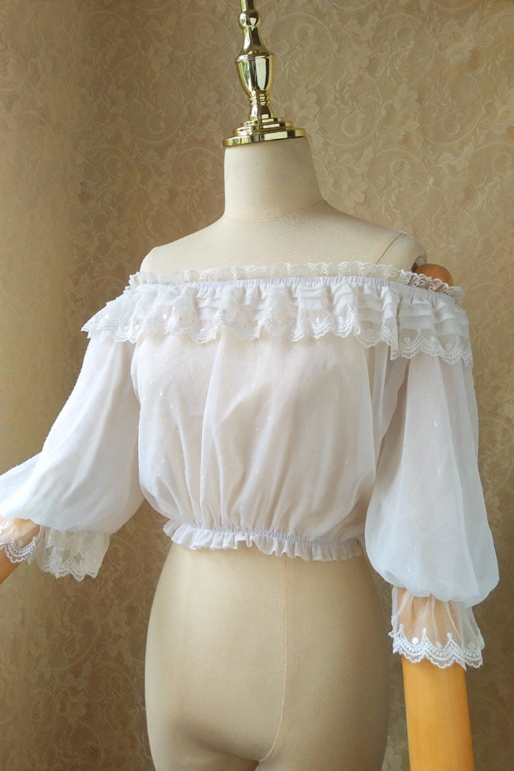 Ivory Boatneck Lace Short-Sleeve Princess Lolita Blouse