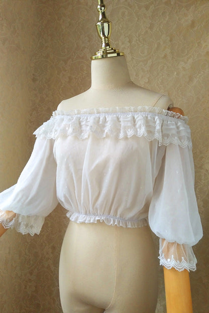 Ivory Boatneck Lace Short-Sleeve Princess Lolita Blouse