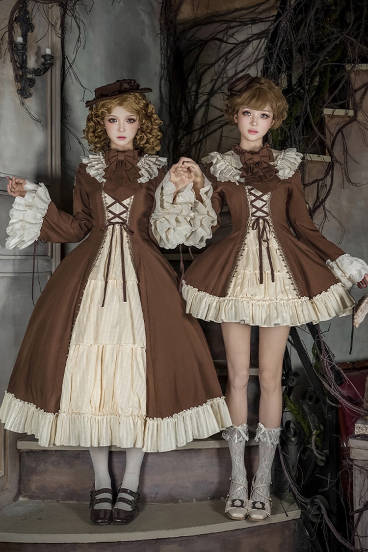 Nutcracker Stand Collar Trumpet Sleeve Lolita Dress Set with Bow - Lace-Up