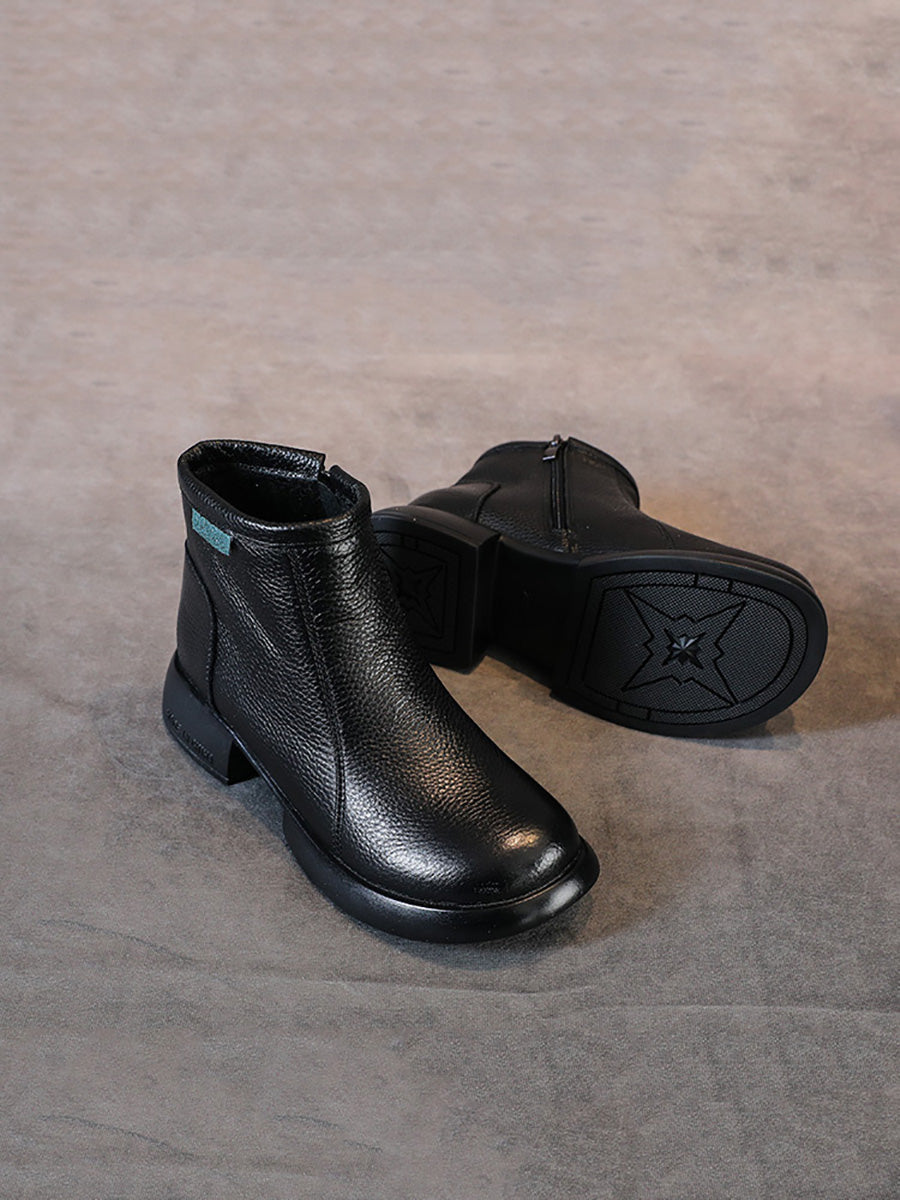 Women Vintage Commute Leather Zipper Mid-Heel Boots AH1065