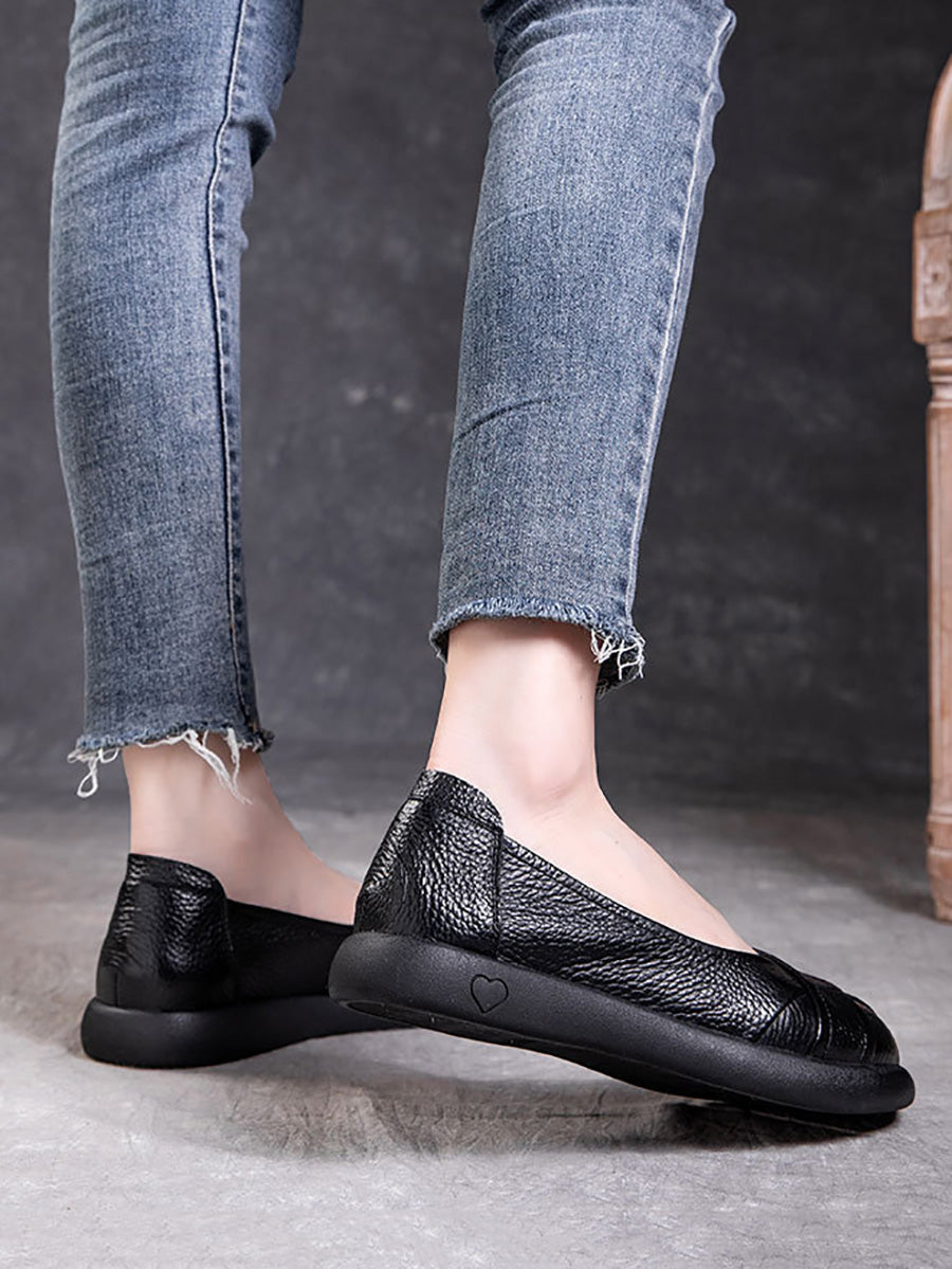 Spliced Genuine Cross Shoes Casual Women Flat Leather