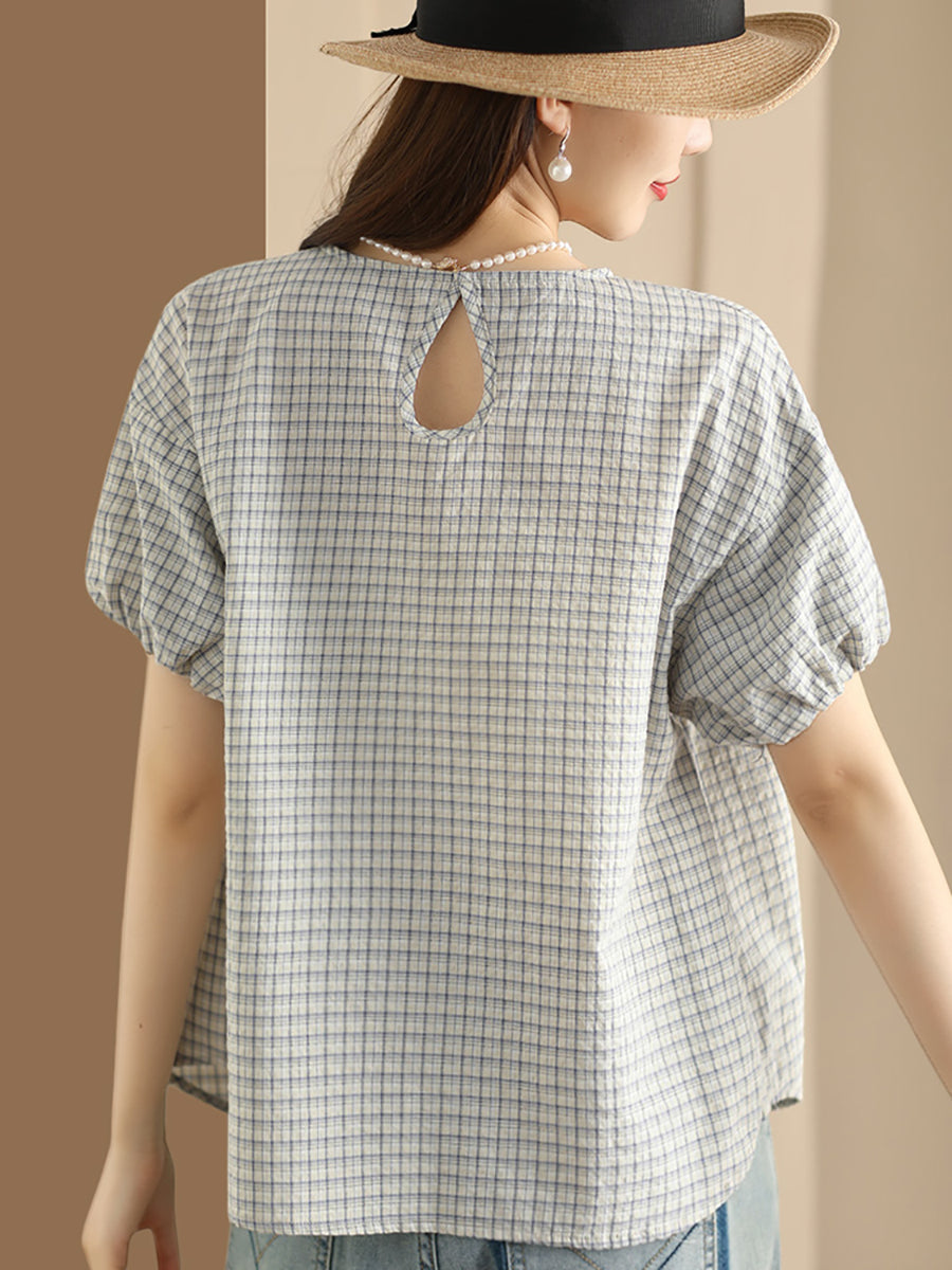 Chemise ample en coton à carreaux artistiques d'été pour femmes CV1007