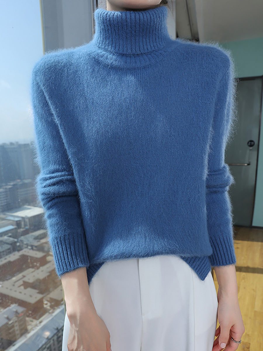 Women Autumn Turtleneck Soft Wool Solid Sweater BA1038