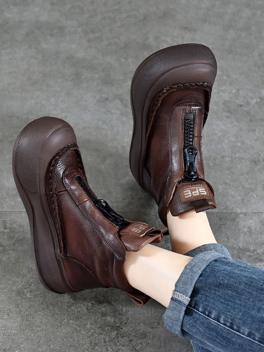 Women Vintage Vintage Leather Zipper Platform Boots BA1029