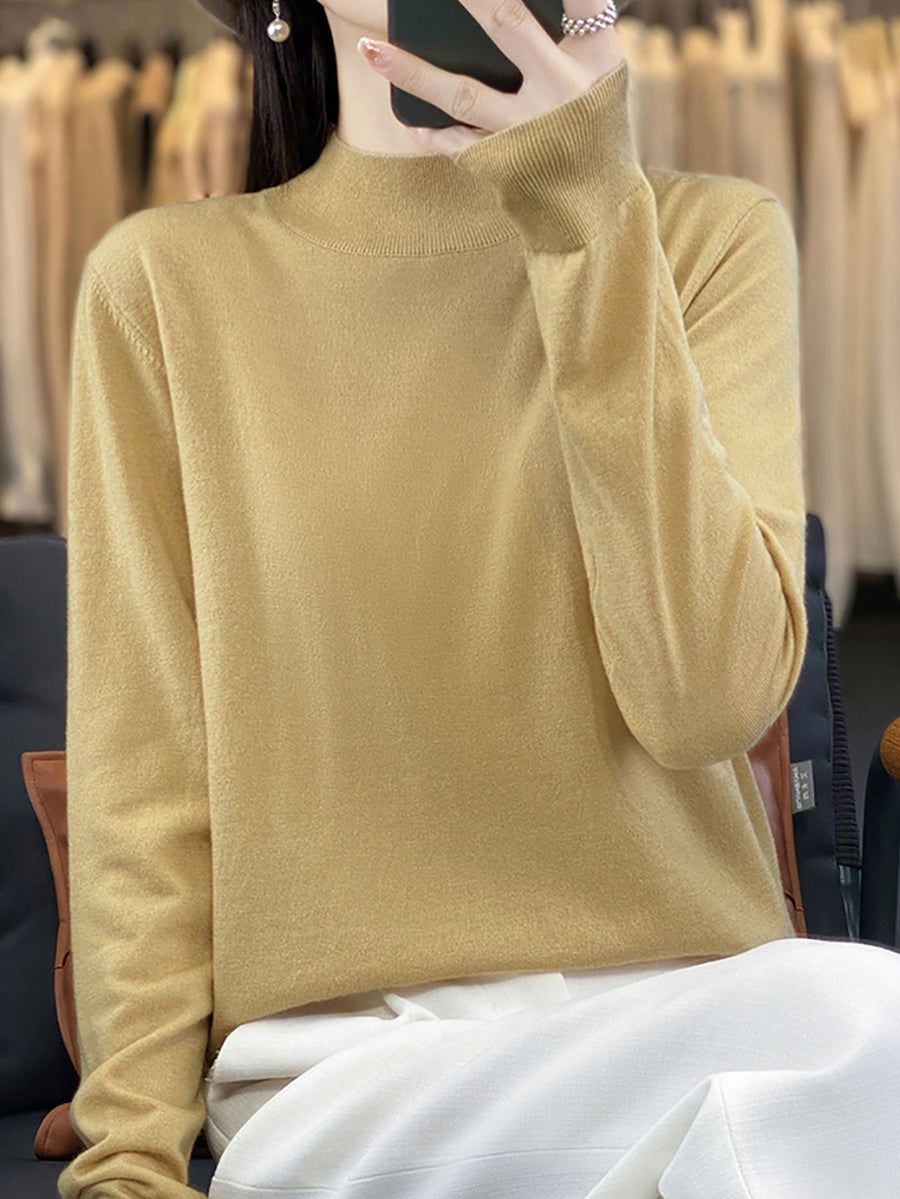 Women Autumn Knit Warm Half-Turtleneck Sweater WU019