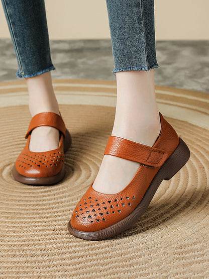 Shoes Leather Platfrom Out Vintage Hollow Women Summer