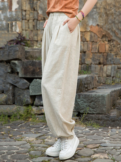 Women Pure Ramie Straight Worn Color Summer Pants