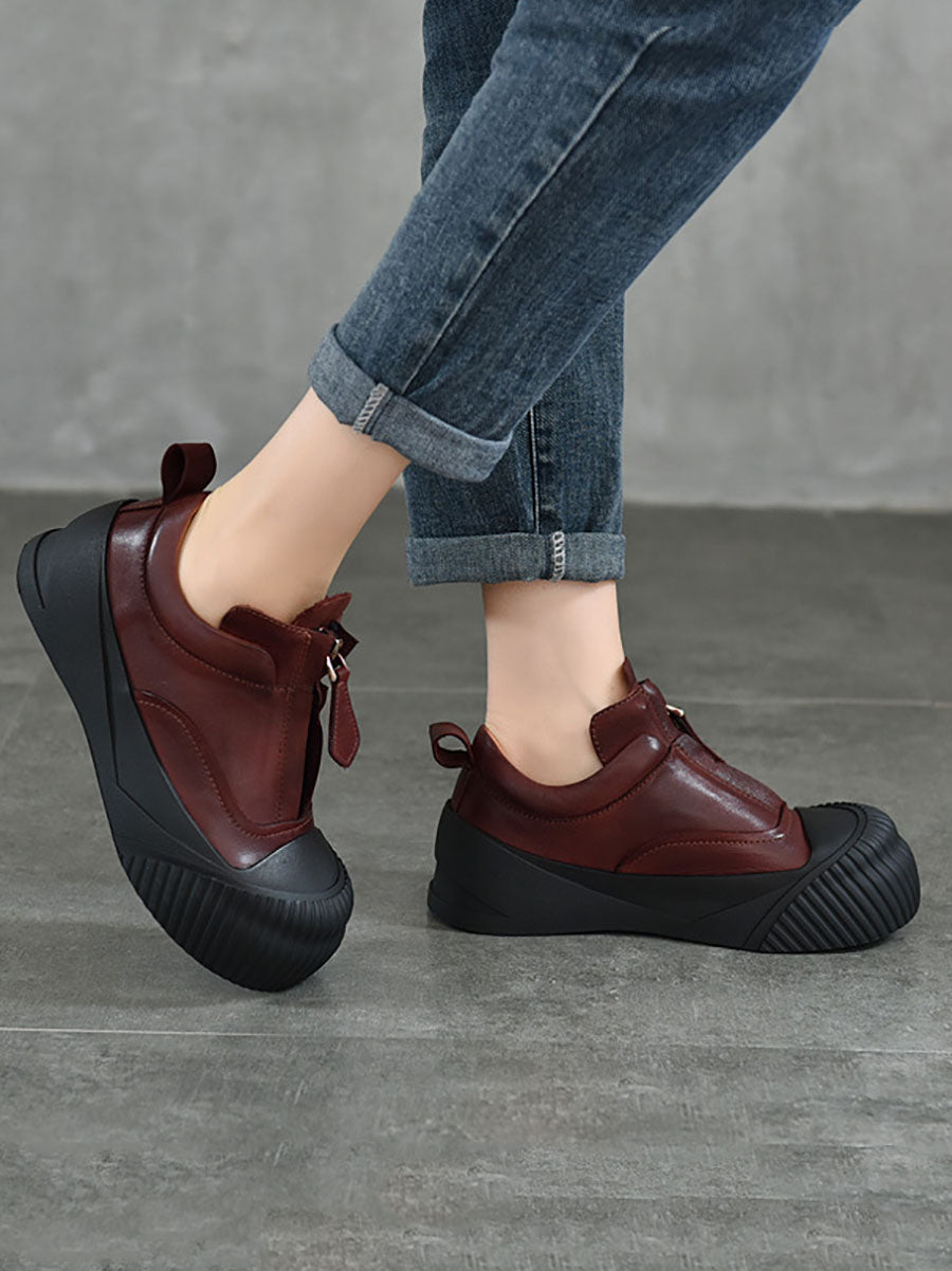 Women Casual Genuine Leather Zipper Platform Shoes WG035